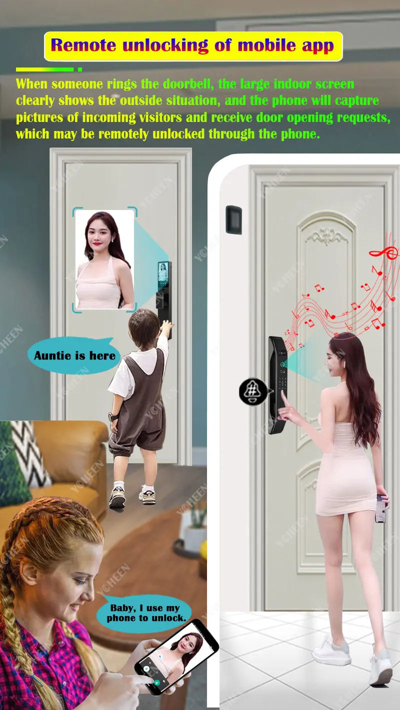 Tuya Wifi App Face Polyglot Electronic Door Lock Fingerprint Recognition Password Smart Digital Lock Key Card 6068 Mortise Lock