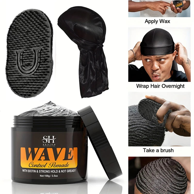 360 Deep Waves Control Pomade 100g Male Wavy Hair Gel Styling Clay Deep Waves Cream With Brush Silky Cap Wave Control Pomade