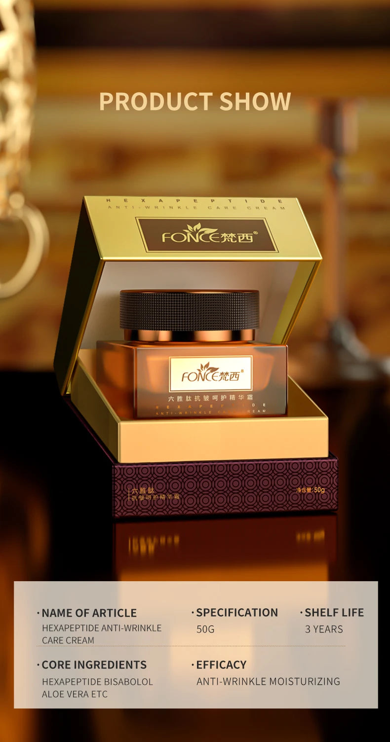 FONCE Hexapeptide Anti-wrinkle Essence Facial Cream, Fine Line Reducing, Moisturizing, Nourishing and Lifting Cream 50g