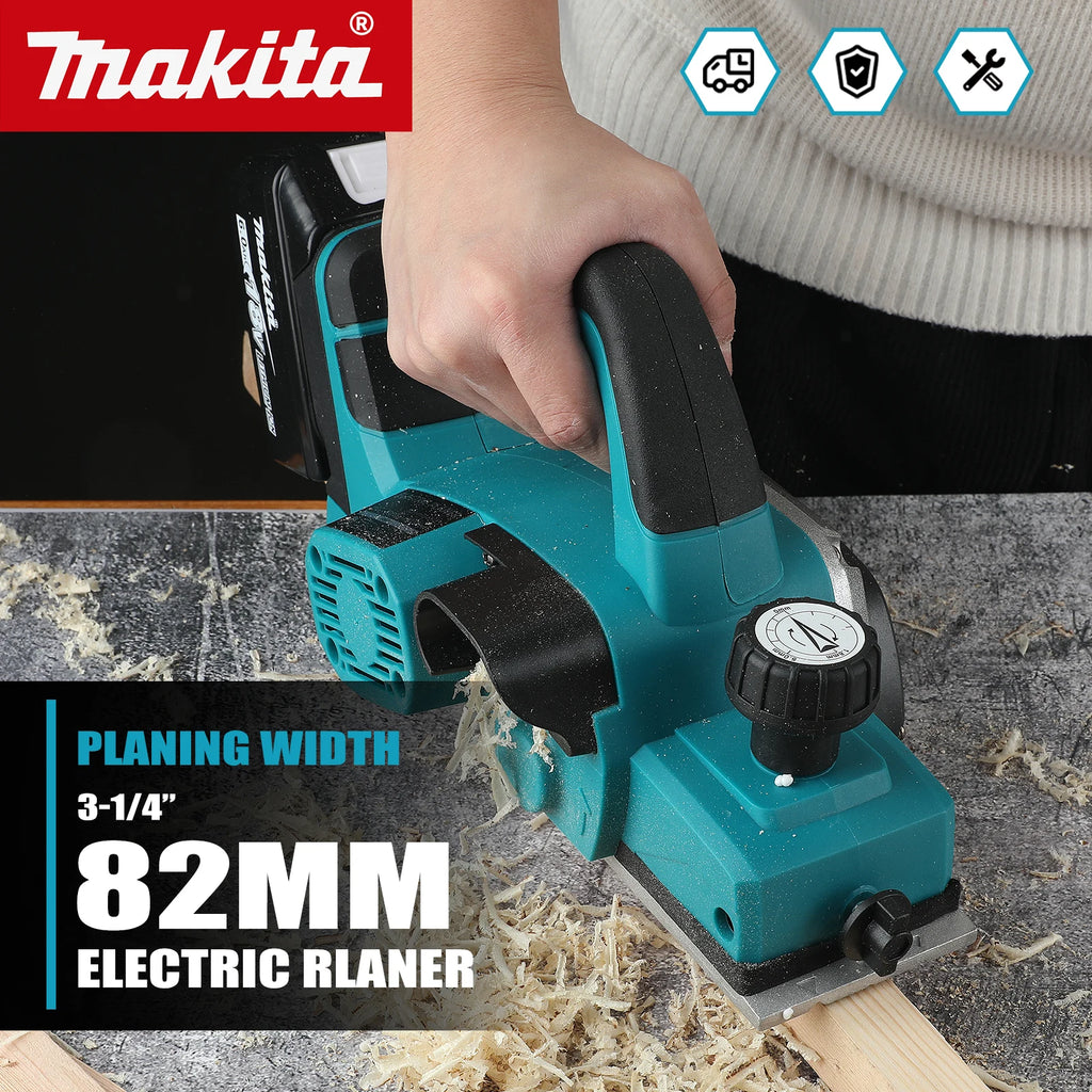 NEW 2026 Makita Electric Planer 82mm Planing Width 650W Power 15000RPM 2.5mm Cutting Depth Ergonomic Grip for DIY Woodworking