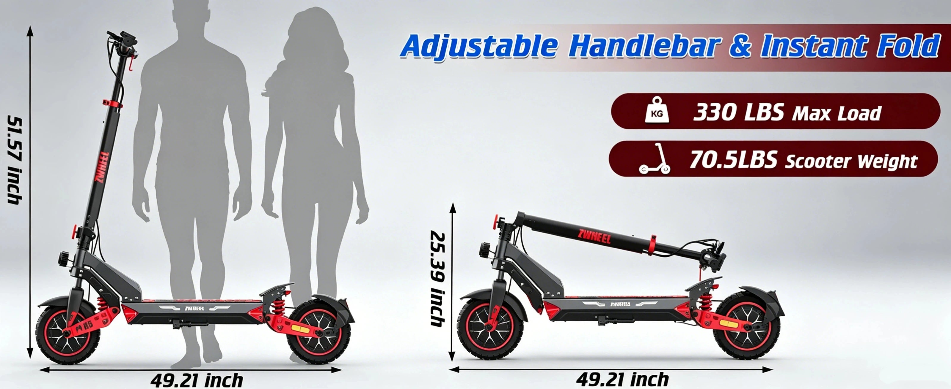 Electric Scooter Adults 2400W Dual Motor, 10" Off Road Tires, foldable, 48V 20Ah Battery, 45 Miles Long Range, Dual Disc Brake, US Stock