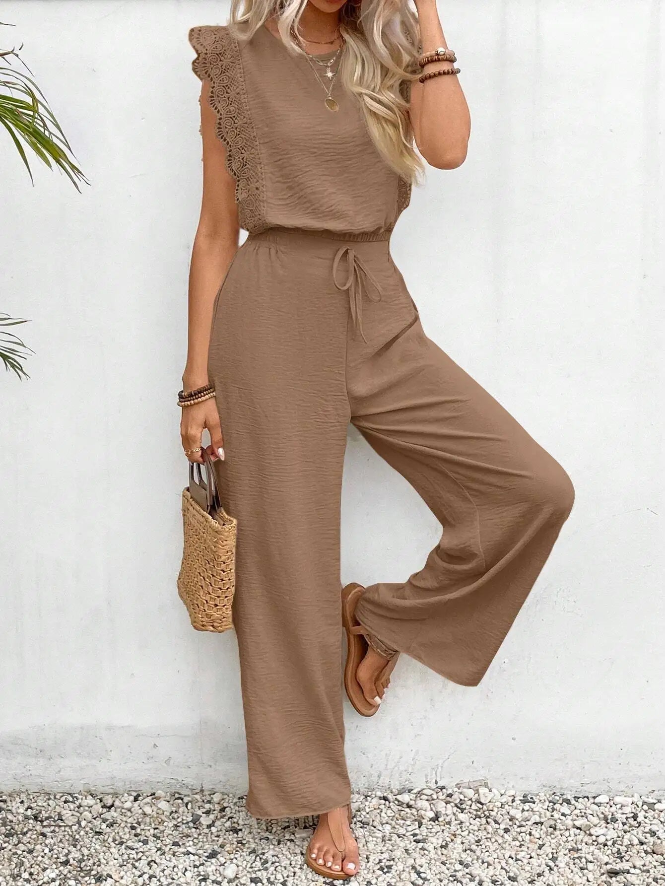 2026 Summer New Women's Suit Sleeveless O-neck Top Elastic Waist Straight Pants Slim Street 2-piece Set