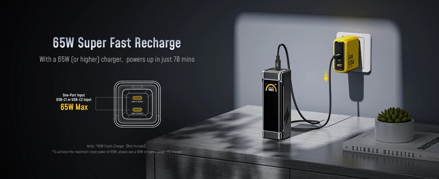 [NEW] AOHI  65W travel Power Bank The BLACK WARRIOR 10000mAh External Battery PD3.0 Quick Charging LED Display portable battery