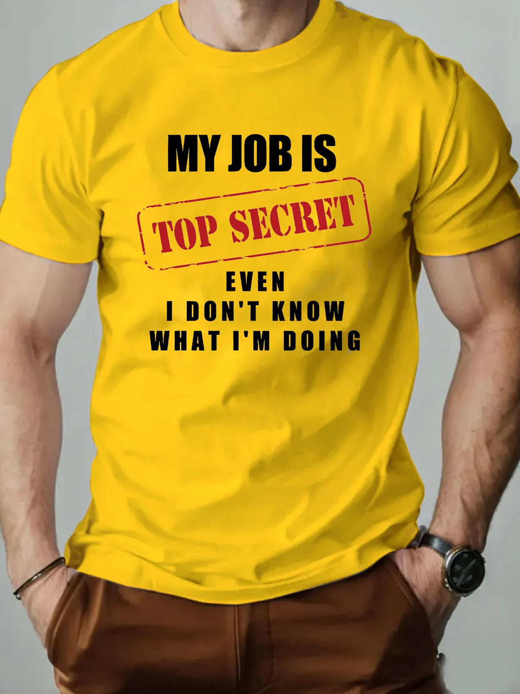 Men's summer 100% pure cotton fashionable casual loose sports. My job is a top secret printed round neck short sleeved T-shirt