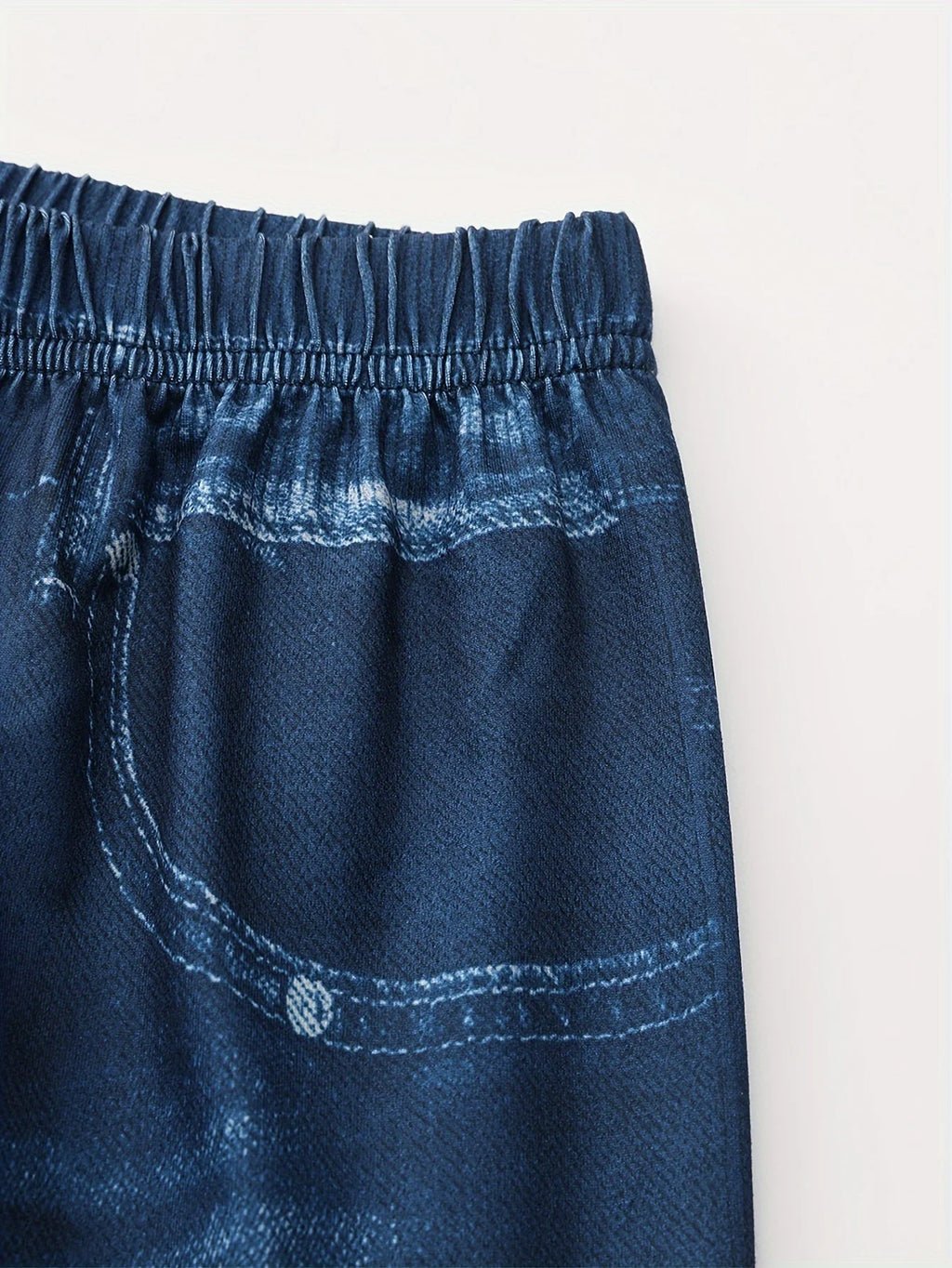 Floral Print Deep Blue Imitation Denim Slim Fitting Shorts For Women's Casual Leggings With High Elasticity And Comfort