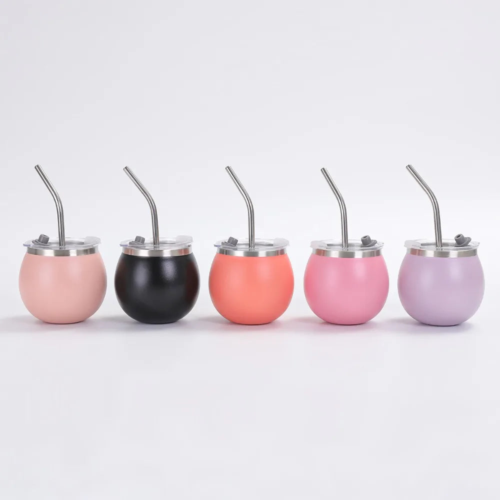 Mini Double Wall Argentine Yerba Mate Cup 5oz Stainless Steel Insulated Cups with Straw and Lid Tumbler Cup Outdoor