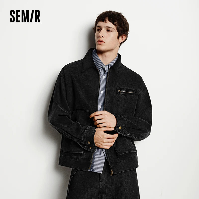 Semir Denim Jacket Men Vintage Detroit Style Workwear Pure Cotton Casual Outdoor Coat 2025 Autumn Winter Fashion