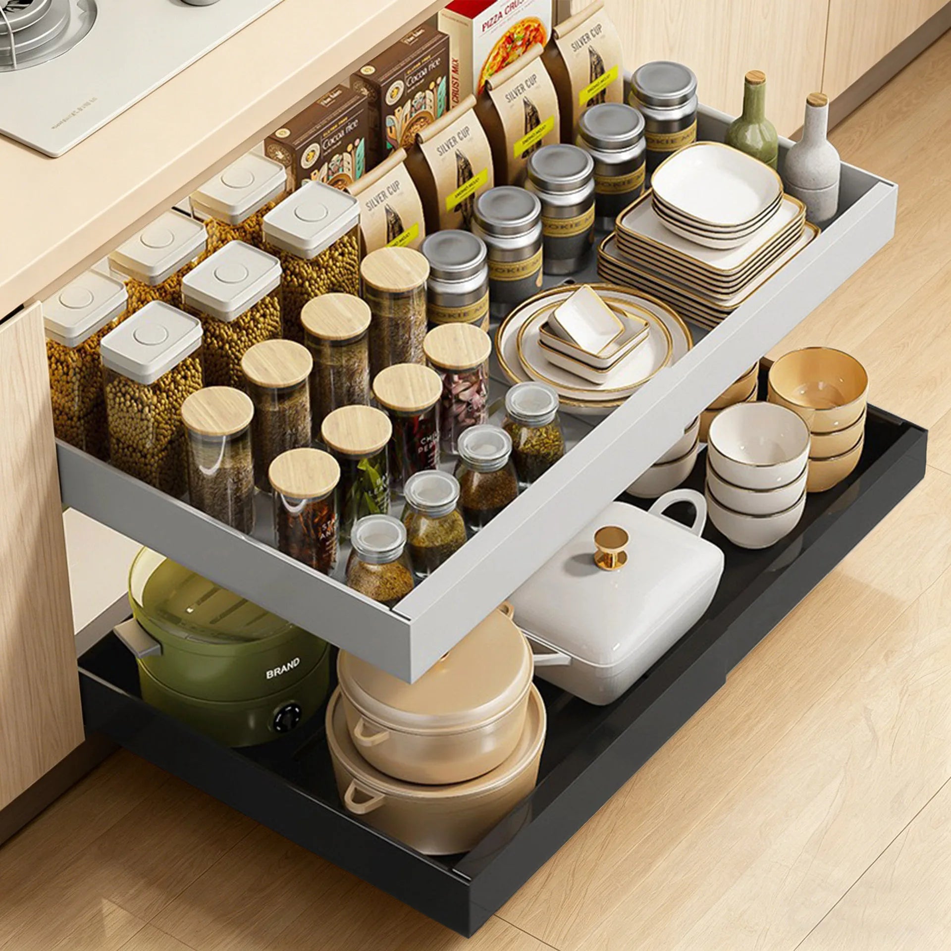 Pull out cabinet organizer slide out drawers for kitchen cabinets with drawers pantry shelves instead of all over the counter