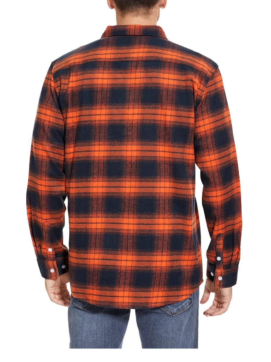 MAGCOMSEN Autumn Windproof Men's Flannel Shirt Warm Long Sleeve Casual Plaid Shirts with Two Chest Pockets