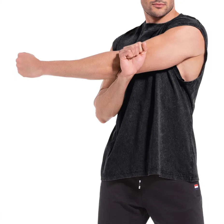 100% Cotton Men's Summer T Vintage Washed Vest Male Tops Round Neck Loose Oversized Large Size Casual Basic Streetwear Vest