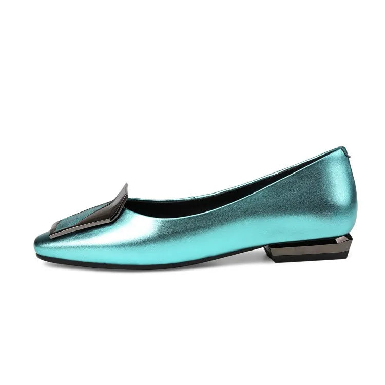 NEW Autumn/Spring Women Pumps Genuine Leather Shoes for Women Square Toe Low Heel Shoe Concise Slip-on Plus Size Handmade Shoes