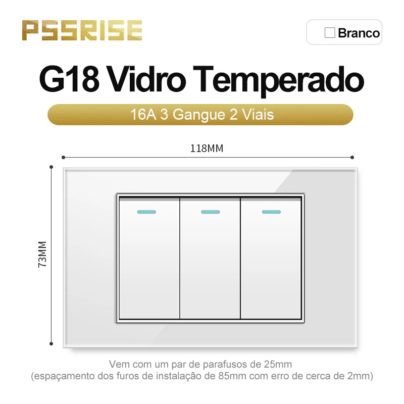 PSSRISE White Tempered Glass Standard sockets and switches brazil Switzerland Usb Type C Wall Socket Light Switch Smart Switch
