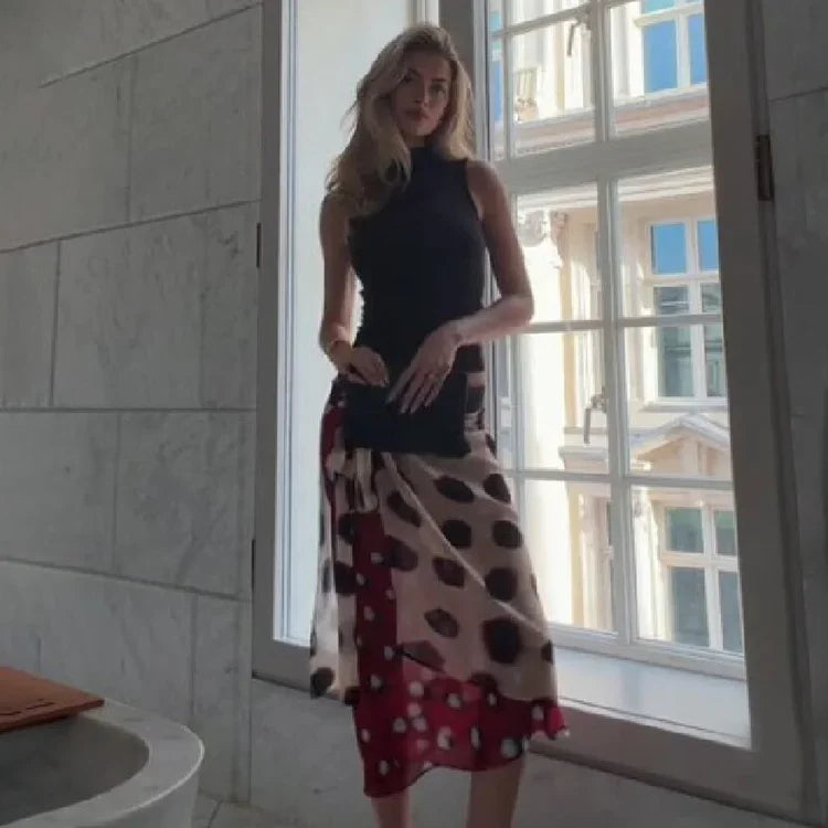 Trendy Slip Dress Animal Print V-neck Sexy  High Slit Fit Maxi Women Dresses Party Stylish Retro Summer Beach Street Outfits Y2k