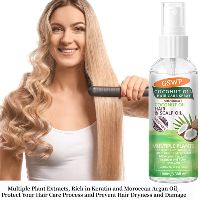 GSWP Coconut Oil Hair Care Spray, Ten-in-One, Deeply Moisturizes And Smooths Hair Texture, with Heat Protection.100/200ml
