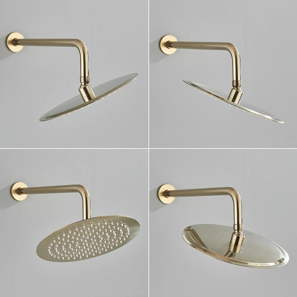 Brushed Gold Shower Faucet Embedded In 2 Ways Shower Mixers Wall Mounted Rainfall Bathroom Shower Tap Stainless Steel Head