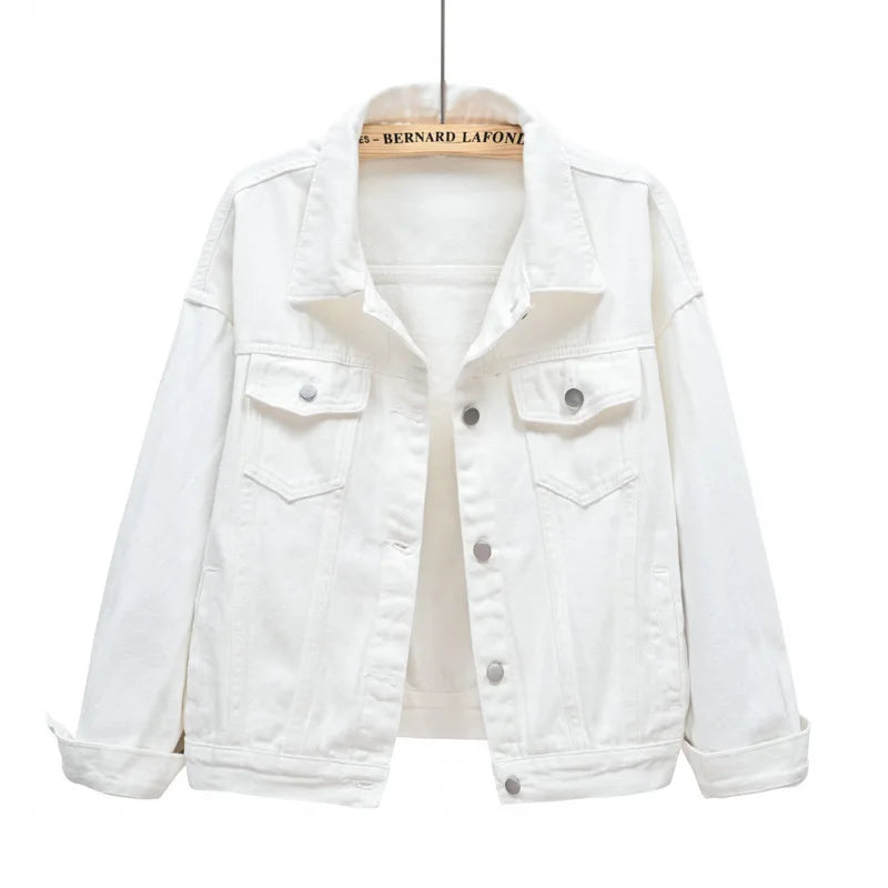Pink Denim Jacket Women's Spring Autumn Single-breasted Lapel Coat Fashion Green Black Red Blue Outerwear Female Jean Overcoat