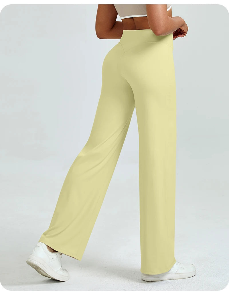 High Waisted Straight Leg Yoga Pants for Women, Naked Feeling Butt Lifting Loose Fit Workout Trousers, Slimming Gym Pants