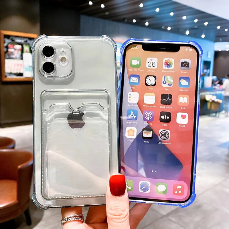 Transparent Case For iPhone 17 Pro Max Cases iPhone 18 Pro Max 16 15 13 14 12 11 6 7 8 Plus Cover Soft Wallet Pocket Card Holder