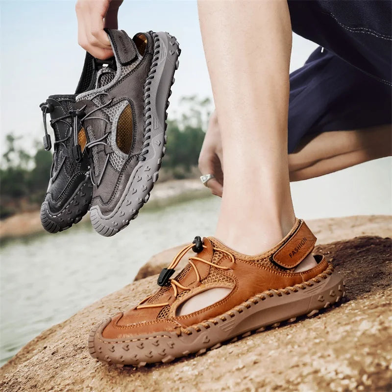 Summer Men Sandals Genuine Leather Mens Casual Shoes Outdoor Men Leather Sandals for Men Beach Shoes Roman mens Shoes