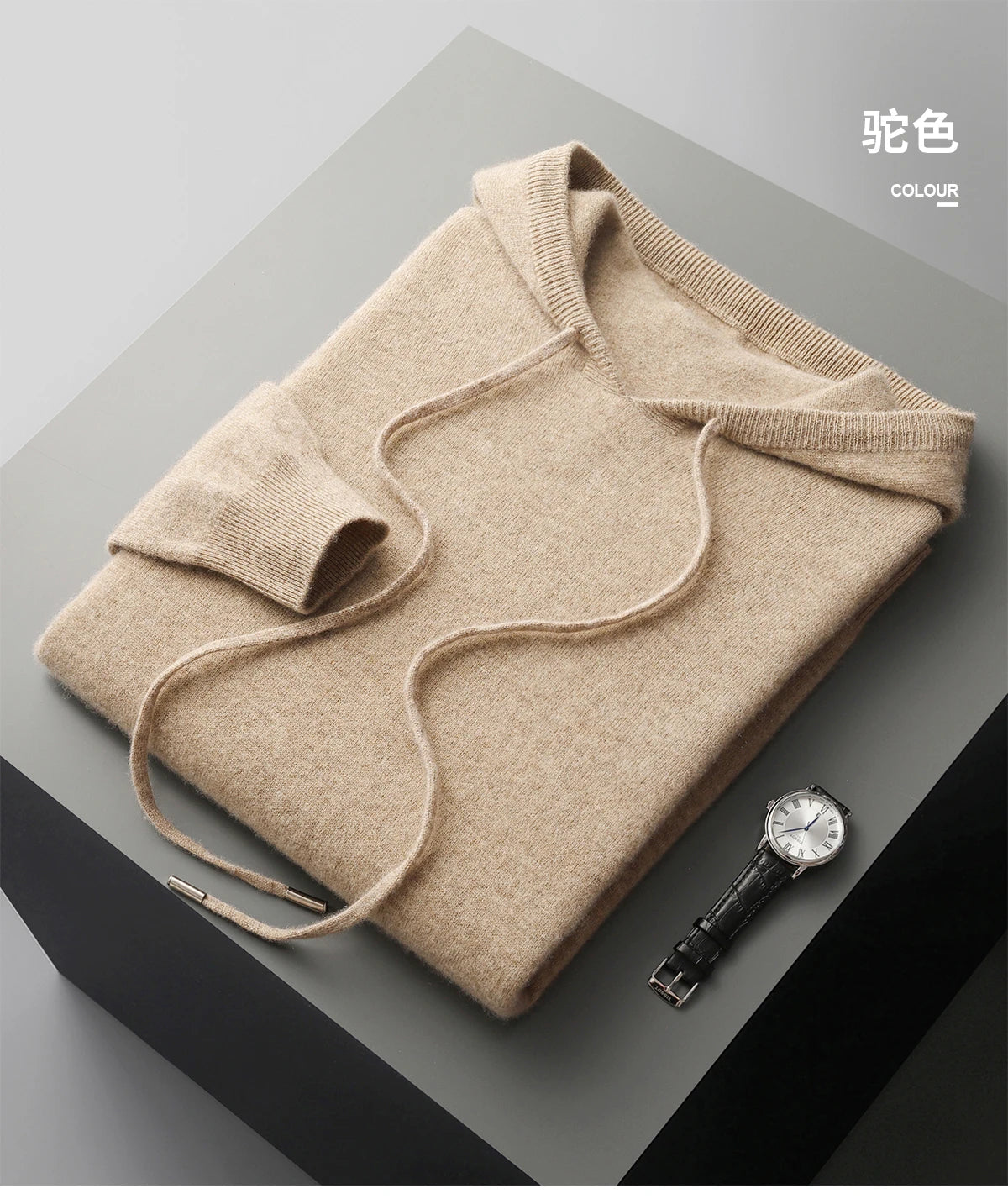 Men's 100% Merino Wool Two-piece Suit Knitting Hooded Collar Pullover and  Wide-leg Pant Autumn Winter Thickened Warm Sweater