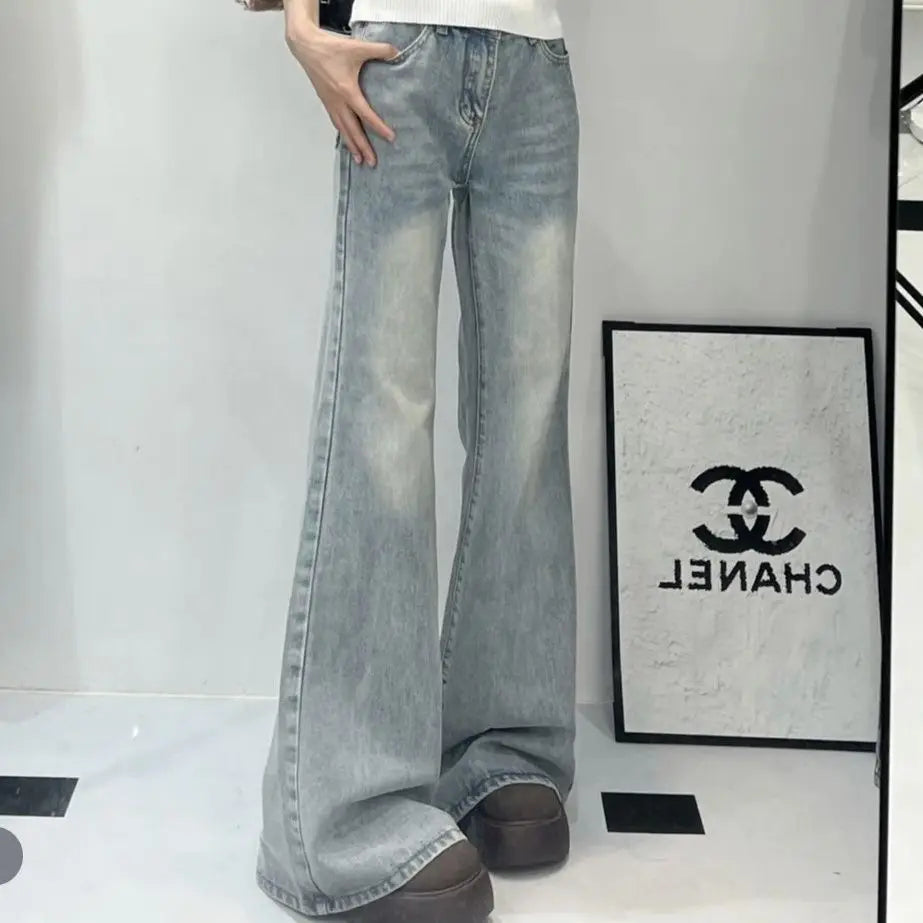 Women's Light Wash Wide Leg Jeans High Waist Loose Fit Denim Pants Casual Streetwear Trousers