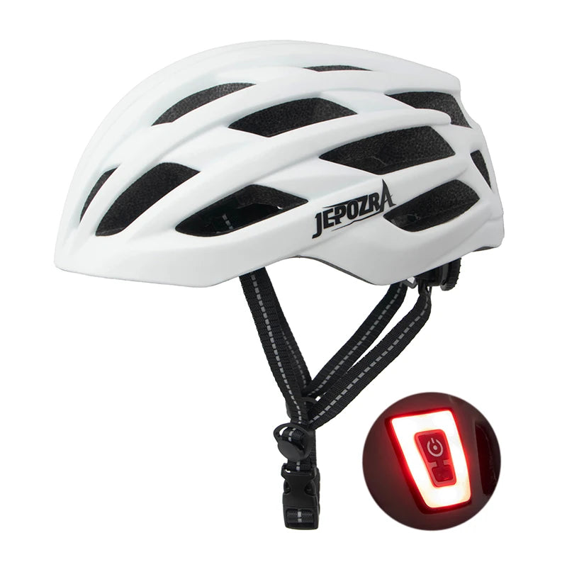 JEPOZRA Cycling Helmet Man Women LED Light Helmet Road Mountain Bike Helmet Bicycle Helmet Rechargeable Brim Design Helmet