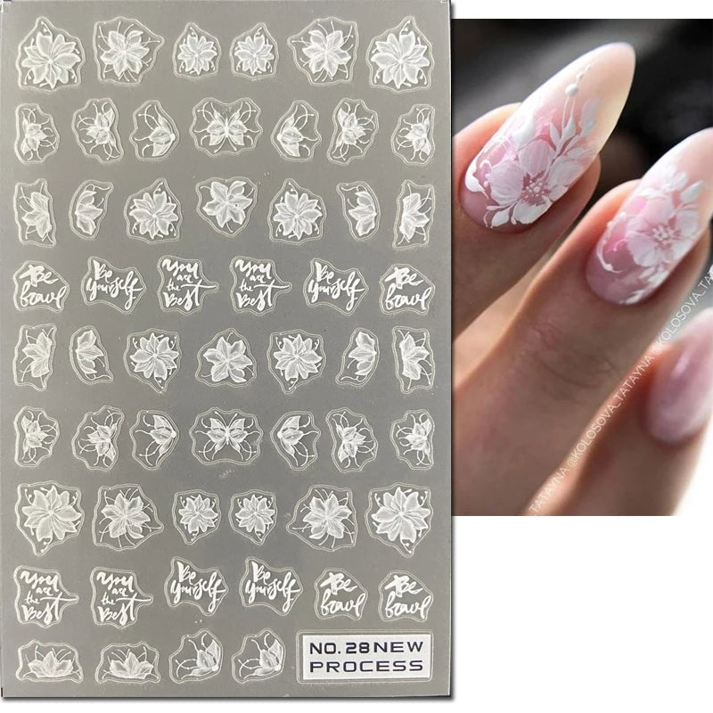 3d Nail Art Ultrathin Decals Blue Pink Blossom Florals Flowers Leaves Nail Stickers Decoration For Nail Tips Beauty