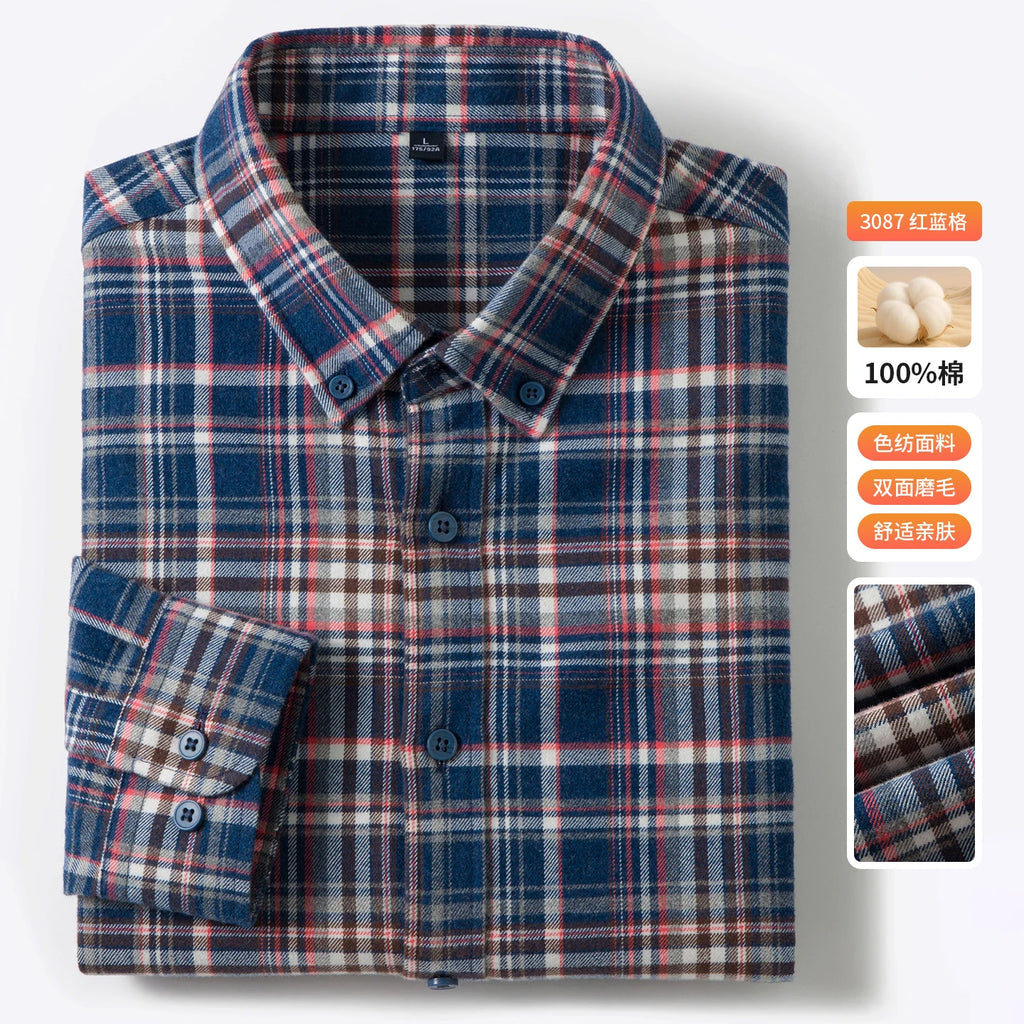 High-quality, fashionable, cool, casual and business-style pure cotton long-staple cotton men's check shirt with multi-color che