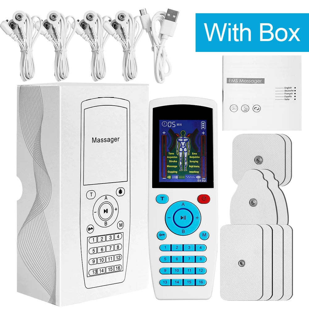 TENS Pulse Digital Muscle Massager 16 Modes 4 Outputs EMS Muscle Stimulation Digital Massage Relax Slimming Machine