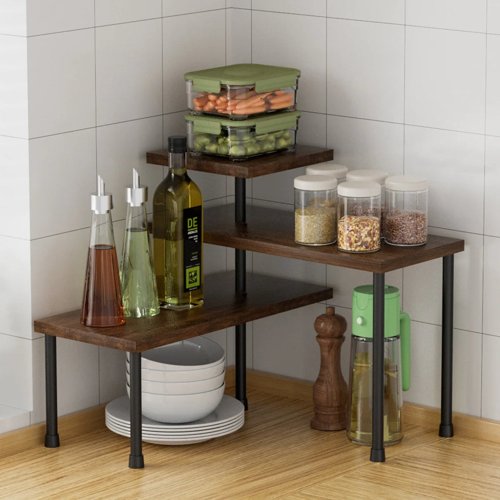 Countertop Organizer Organization 3 Tier Moveable Corner Shelf Organizer for Kitchen Bathroom Spice Rack Coffee Area