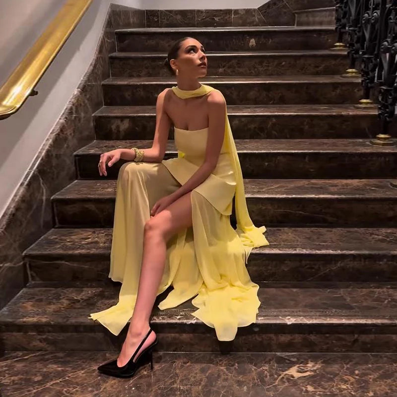 Elegant Halter Long Dress Women's Loose Sleeveless Off Shoulder Floor-length Dresses 2025 Spring Summer Lady Solid Stylish Robes