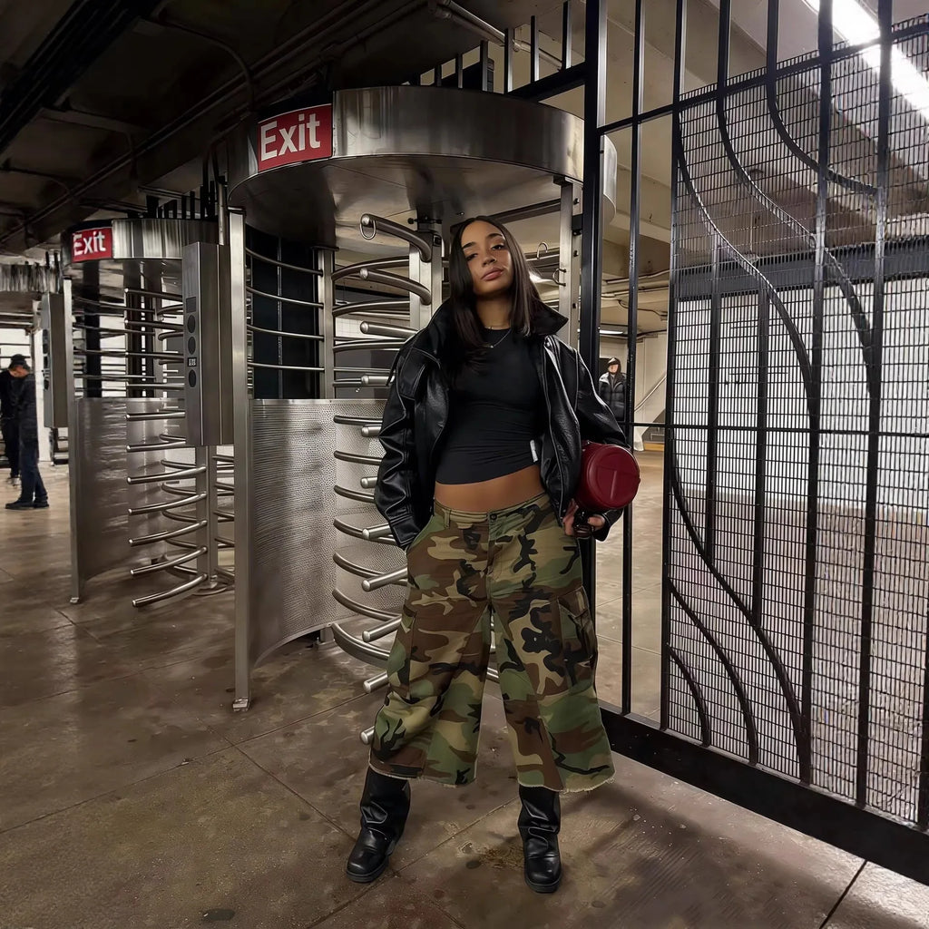 Women Mid Length Pant Vintage Camouflage Cargo Pants High Waist Trousers Capris Y2k Streetwear Elegant Work Casual Loose 2026