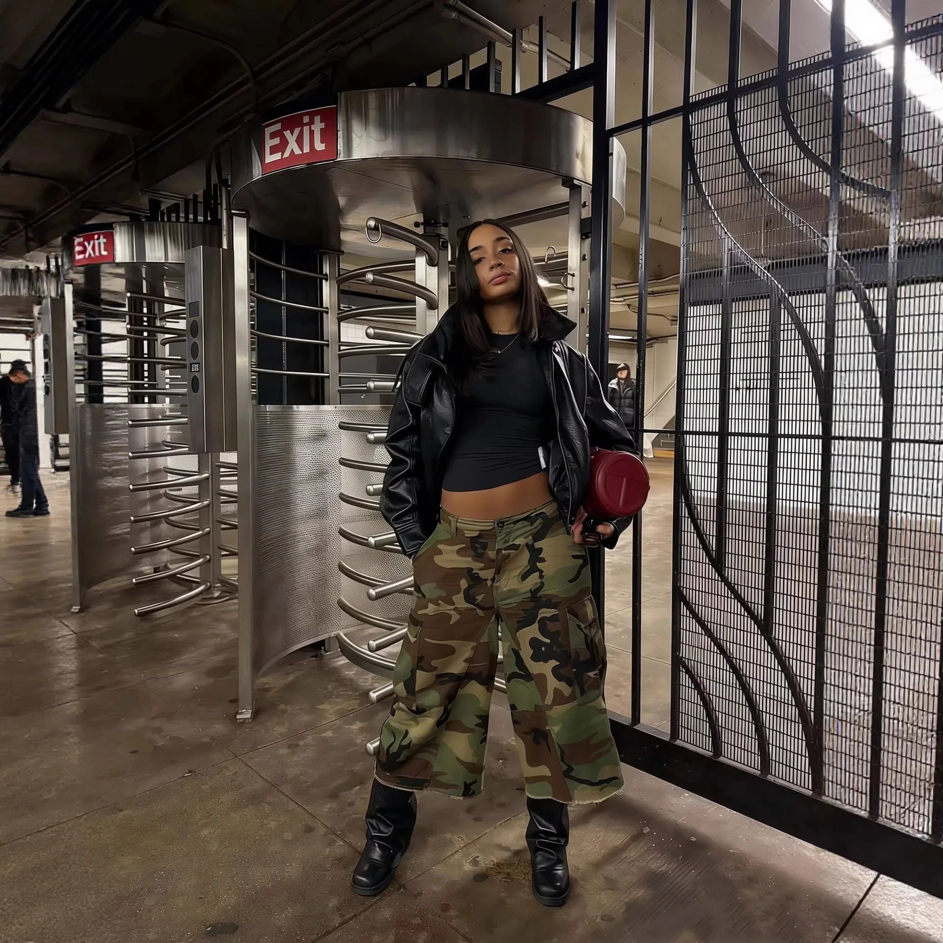 Women Mid Length Pant Vintage Camouflage Cargo Pants High Waist Trousers Capris Y2k Streetwear Elegant Work Casual Loose 2026
