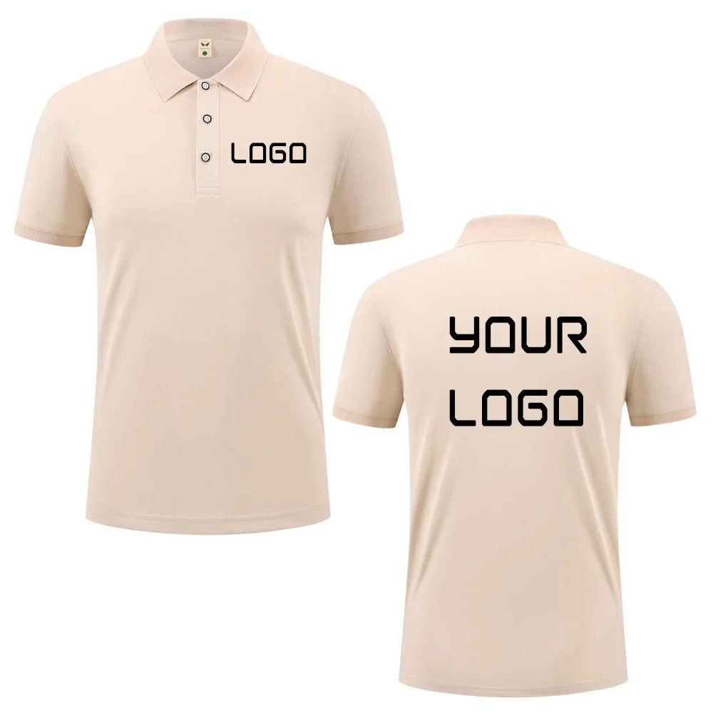 Summer casual polo shirt with custom logo print text image design, breathable workwear short sleeves, polo shirt for men women