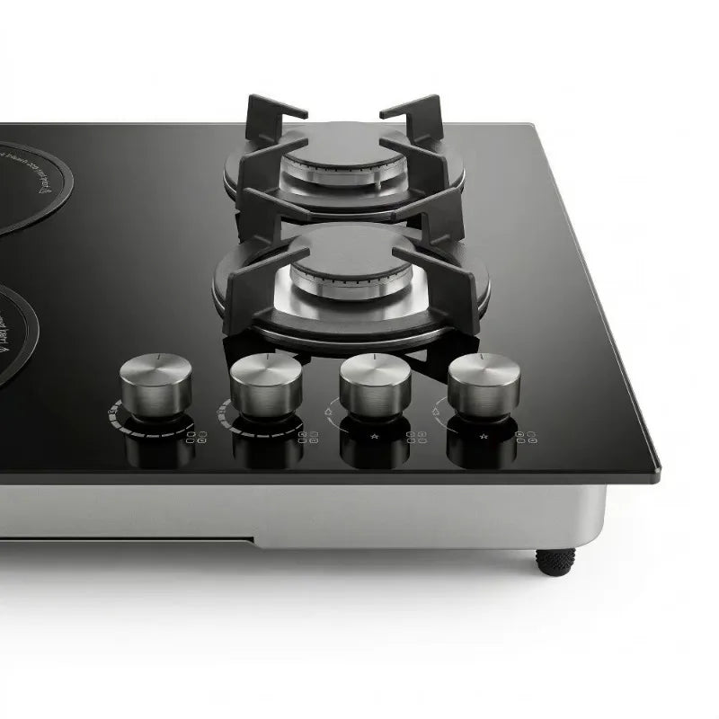 Modern two-port induction cooker and gas stove, natural gas, Class A energy efficiency, domestic, electric ignition