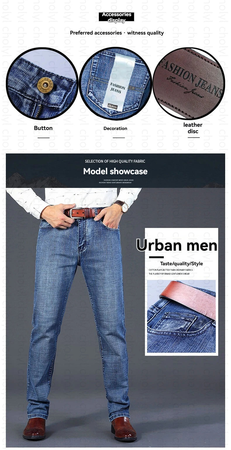 Men Fashion Straight Jeans Men 2026 New Stretch Slim Fit Pants Comfortable Soft Business Denim Trousers Male Brand Clothing