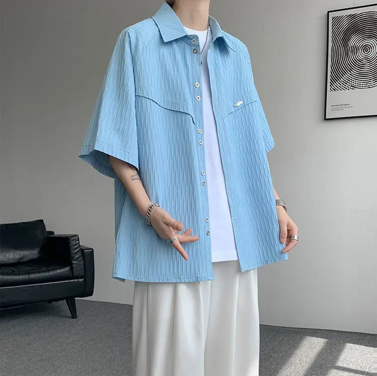 LEGIBLE Spring Summer Solid Shirts Men Casual Oversized Three Quarter Shirts Male Loose Fit Shirt for Man