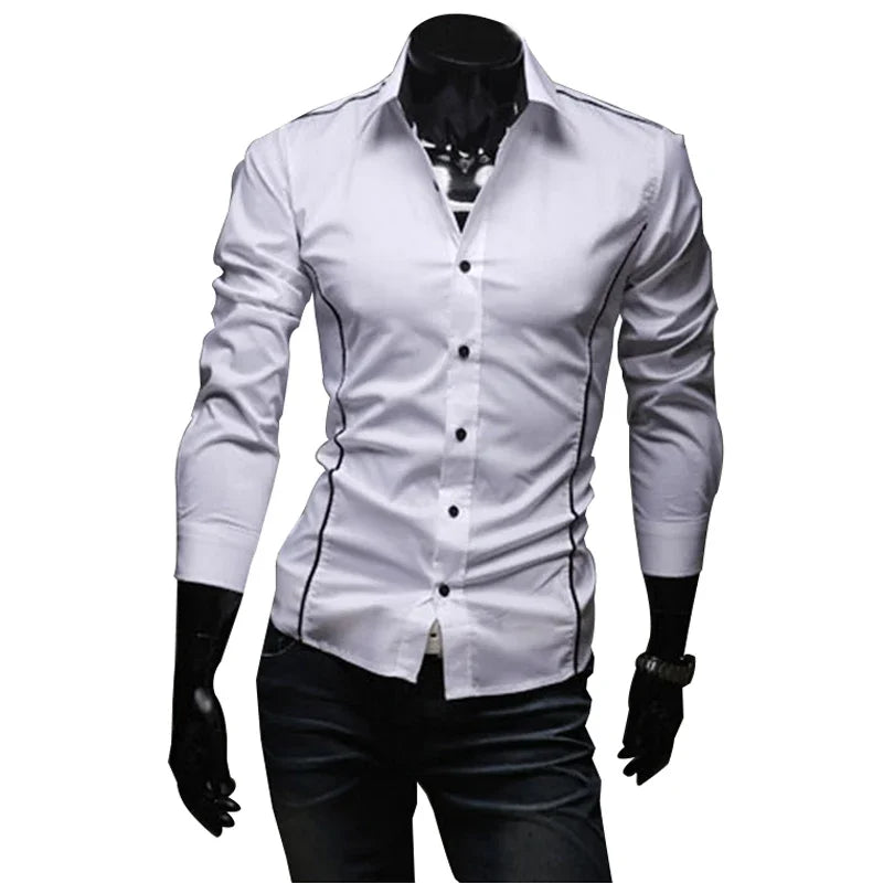 Mens Stripes Shirts Long Sleeved Slim White Social Shirts Casual Male Clothes Business Camisa Masculina Chemise Christmas Shirt