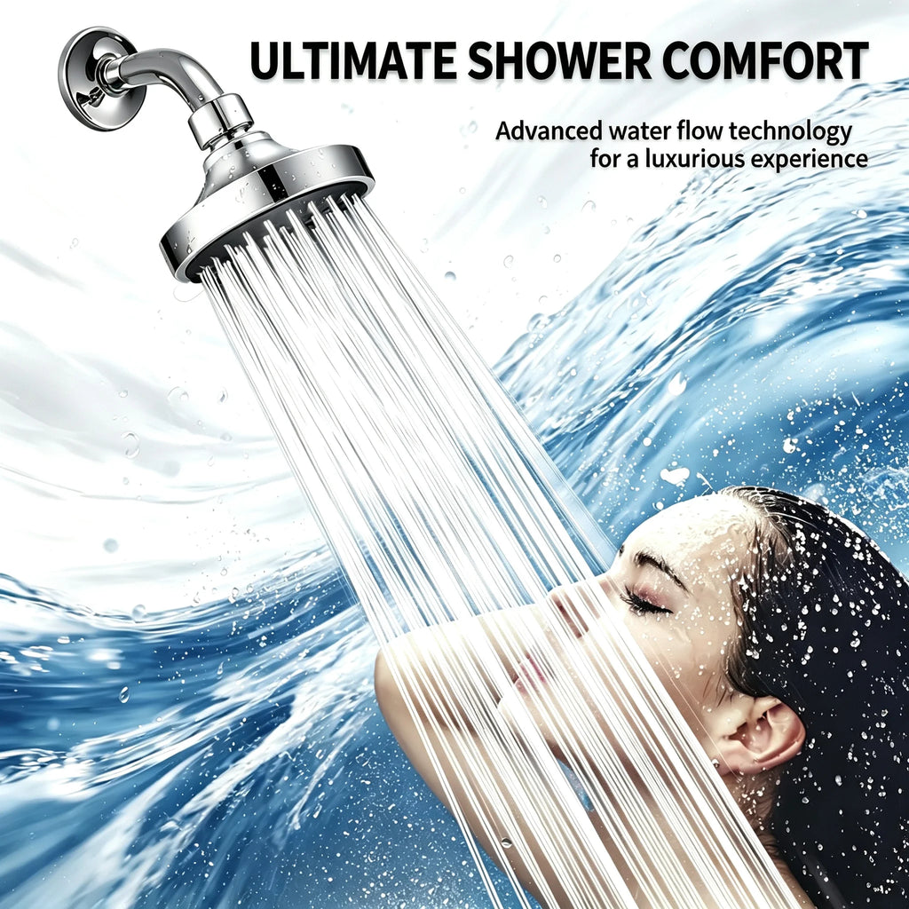 Modern Matte Black High Pressure Rainfall Shower Head with Wall Arm Large Round Fixed Overhead Spray Soft Silicone Jets