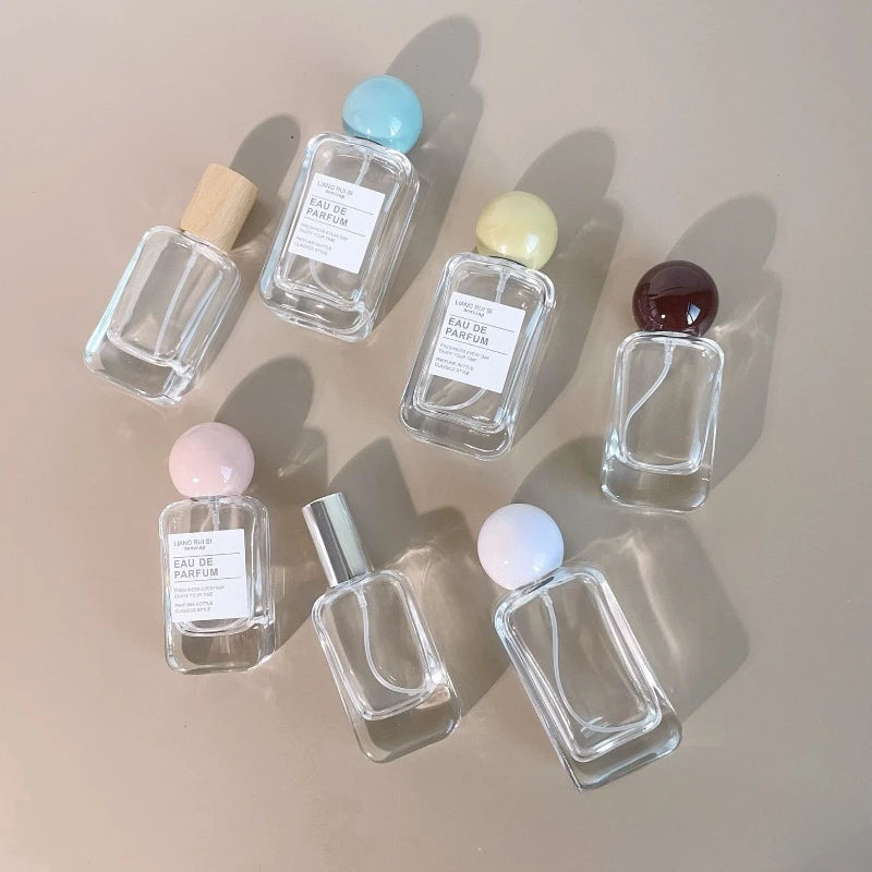 50ML 30ML Empty Clear Glass Spray Bottle Wood/plastic Lid Perfume Bottle Refillable Bottle Dispenser Fine Mist Portable Travel