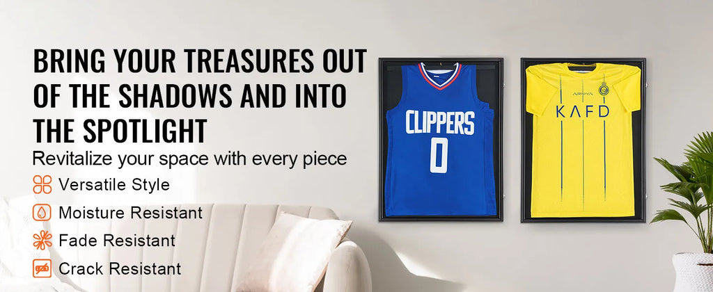 SucceBuy Jersey Display / Sports Card Display Frame Case, Large Lockable Sport Shadow Box, 98% UV Protection PC Glass & Hangers