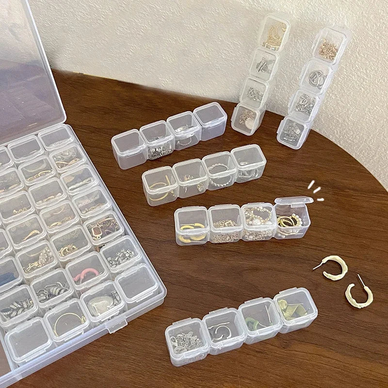1 Pack 28/56 Transparent Jewelry Box Dustproof Multi-Compartment Storage Box for Earrings and Necklaces