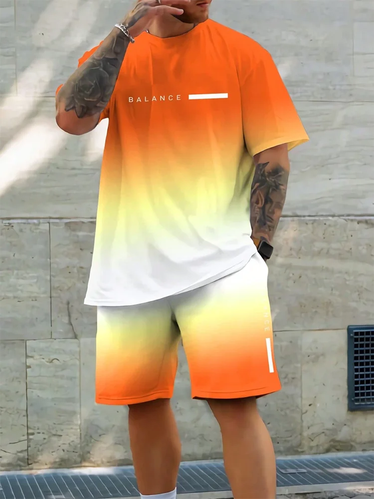Vibrant Summer Men's 2 Piece Set Hawaiian Chic Casual Men's T-shirt Outdoor Beach Men's Shorts 3D Printed O-neck Short Sleeves