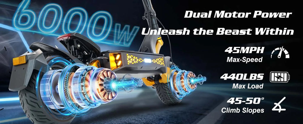 Foldable Electric Scooter for Adults, Motor 3000W*2, 50V 23Ah Battery, Long Range 50-70 Miles, 10" Off-Road Tires, High Power Commuter Scooter