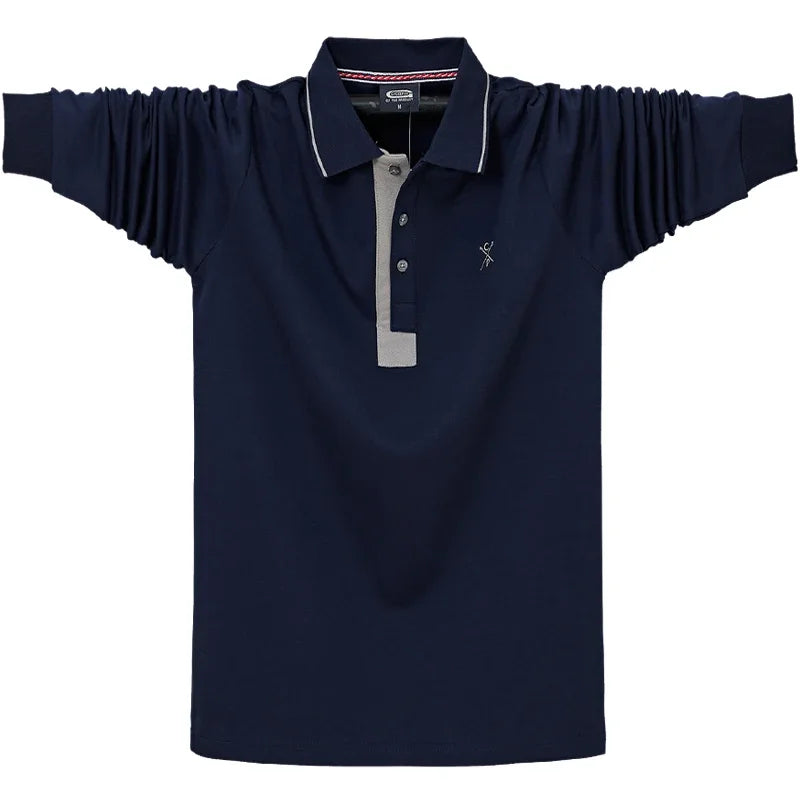 Autumn Spring New Men's Solid Polo Shirt Lapel Long-sleeved Polos Shirt Button Collar Fashion Thick Shirt Casual Loose Tops 6XL