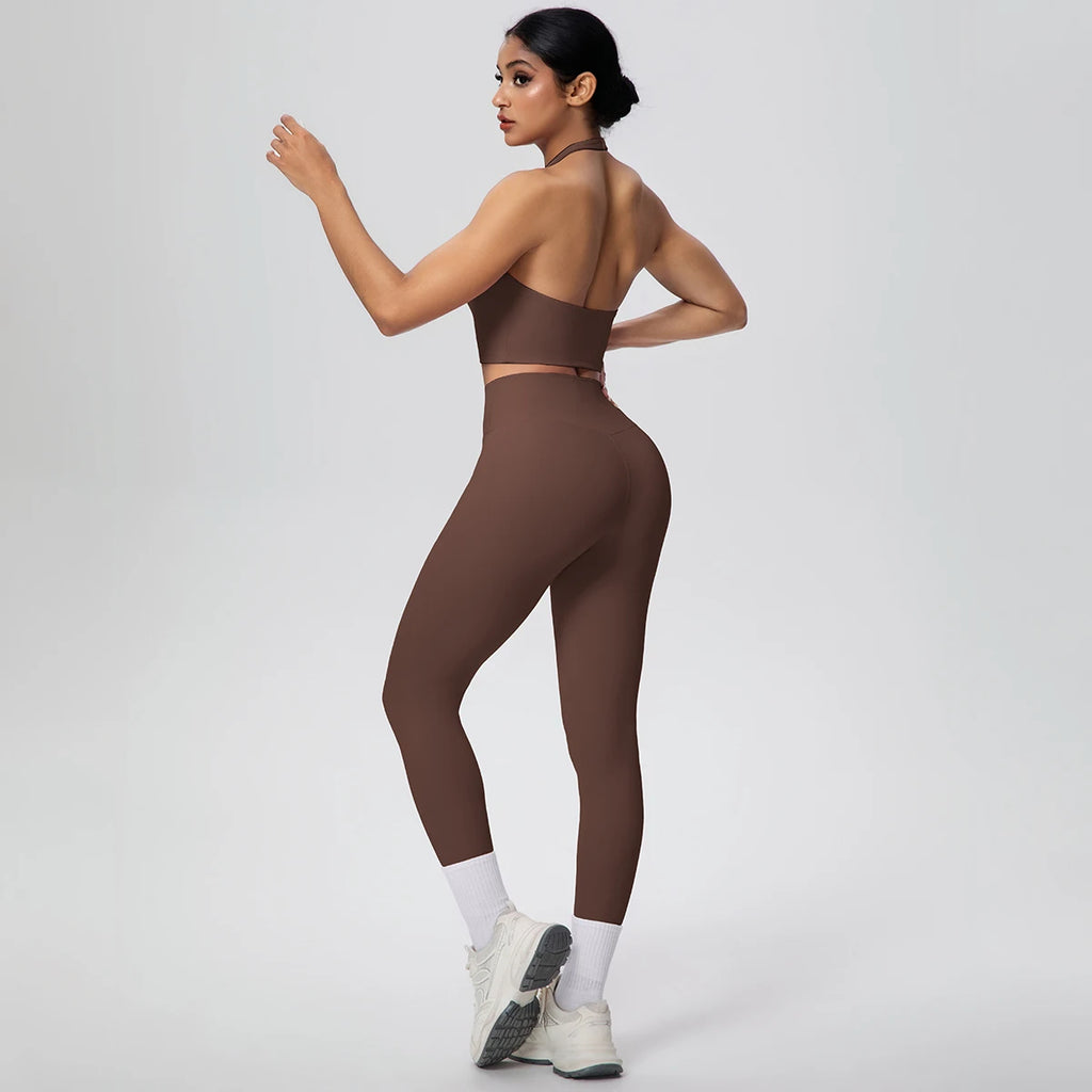2PCS/set Yoga Set for Woman's Sexy Backless Halter Bra Sports Top Quick Drying Legging Summer Gym Fitness Pants Yoga Set