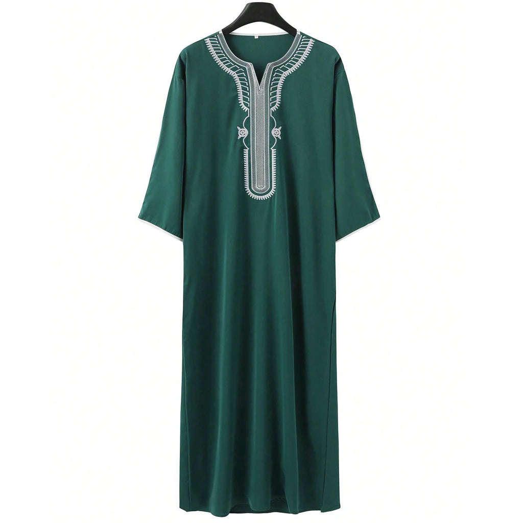 Arab Muslim Men's Robe  Ethnic Style Embroidered Moroccan Style Casual Traditional Islamic Thobe Long Dress Prayer Gown