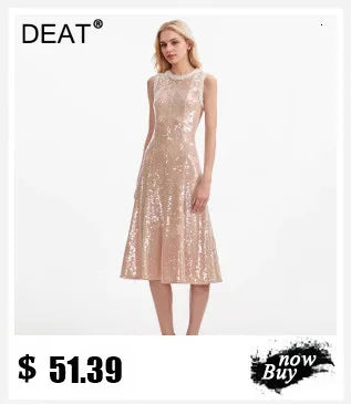 DEAT Fashion Pink Patchwork Sequined Strapless Dress Women's Slim Fit Waist Contraction Flods Floor-length Dresses New  7A2987