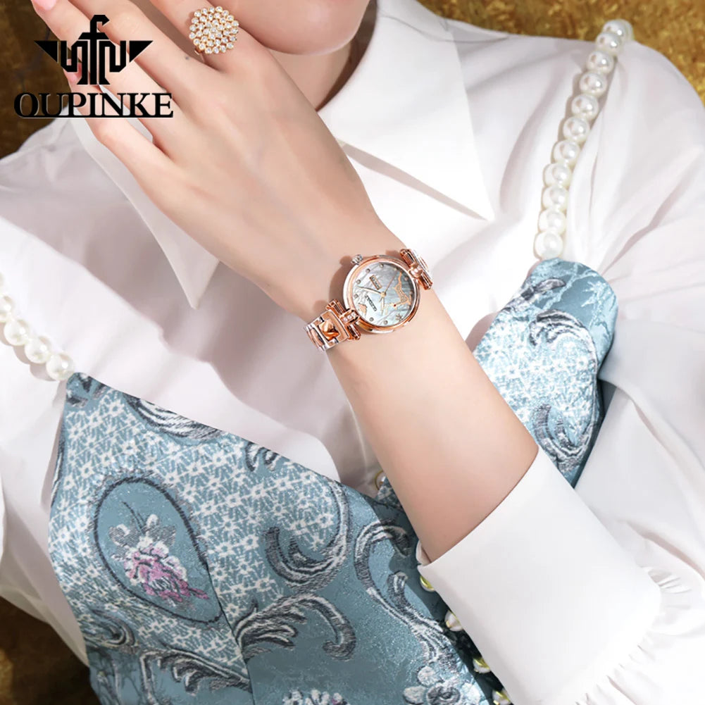 OUPINKE 3180 Women Mechanical Watch Rose Gold Luxury Elegant Diamond Watch Brand Original Dress Bracelet Women Watch Gift Box