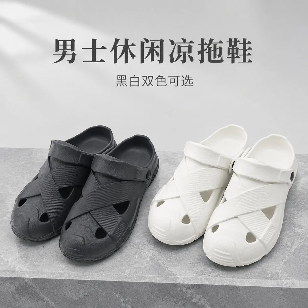 Men's Summer Closed-Toe Slides Soft & Bouncy Indoor Outdoor Two-Way Beach Shoes Versatile Casual Hiking & Outdoor Clogs